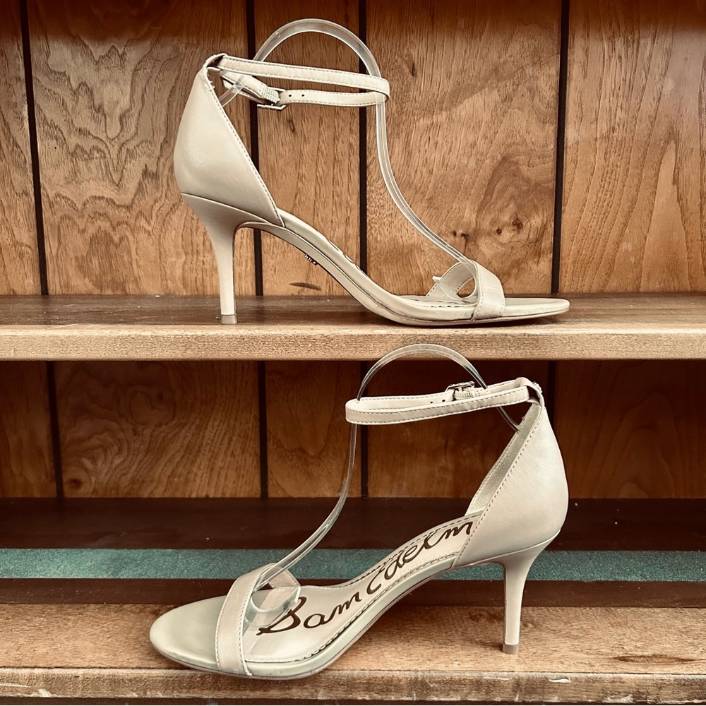Sam Edelman Soft Beige Nude Patti Ankle Strap Open Toe Heels, size 9.5 WIDE - Picture 5 of 12